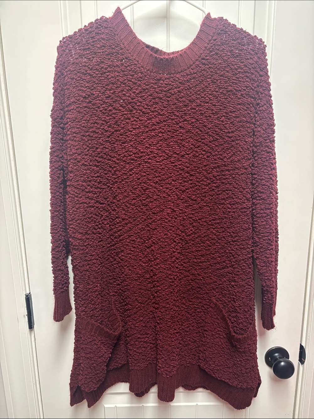 Zenana Outfitters Burgundy Popcorn Knit Long Sleeve Dress size M